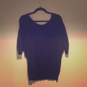 Charcoal gray light knit sweater with low cut back